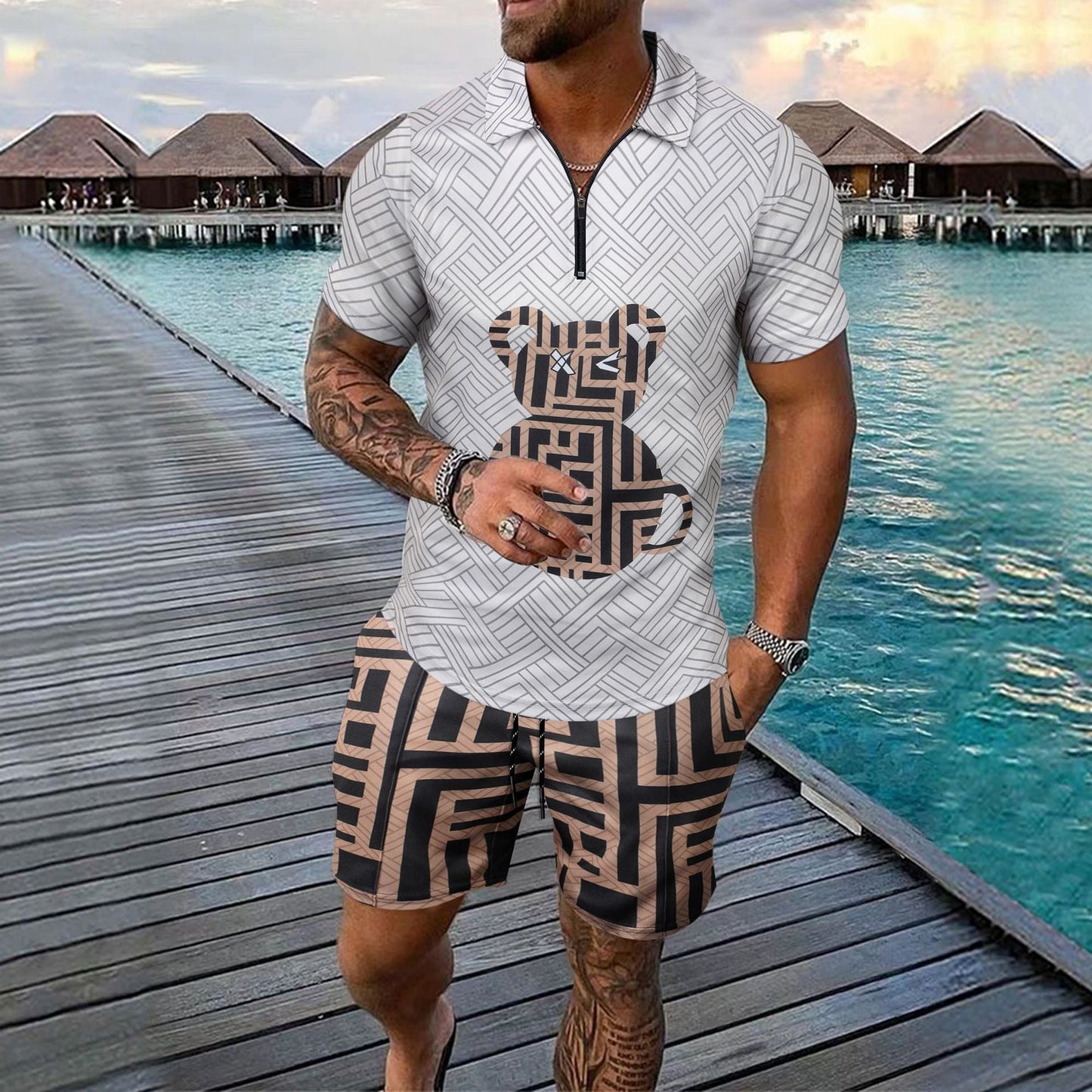 Herren Jumpsuit Kurzarm Modern Geometrisches Muster