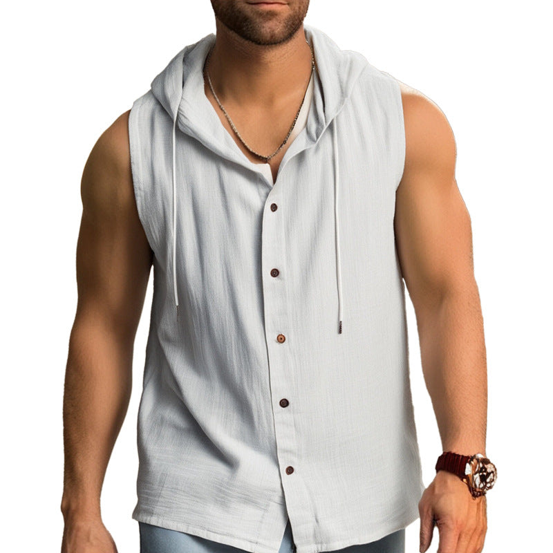 Herren Kapuzenshirt Ärmellos Lässig Mit Knöpfen