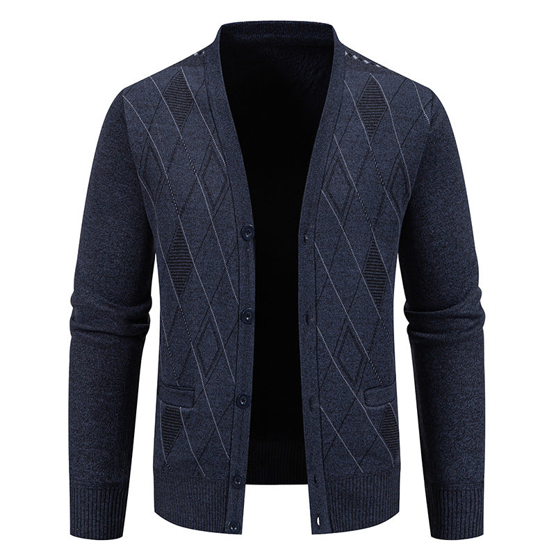 Herren Strickjacke Rautenmuster Elegante Männerjacke