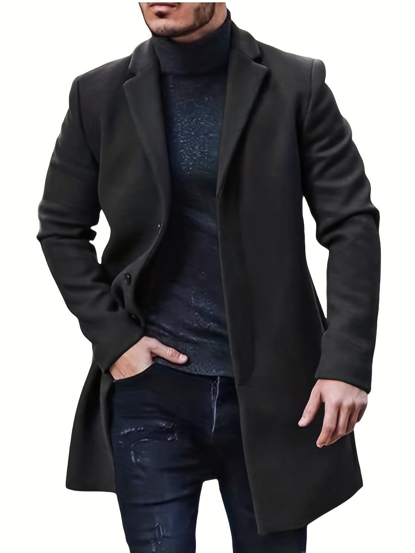 Herren Langmantel Modern Eleganter Schnitt Schwarz