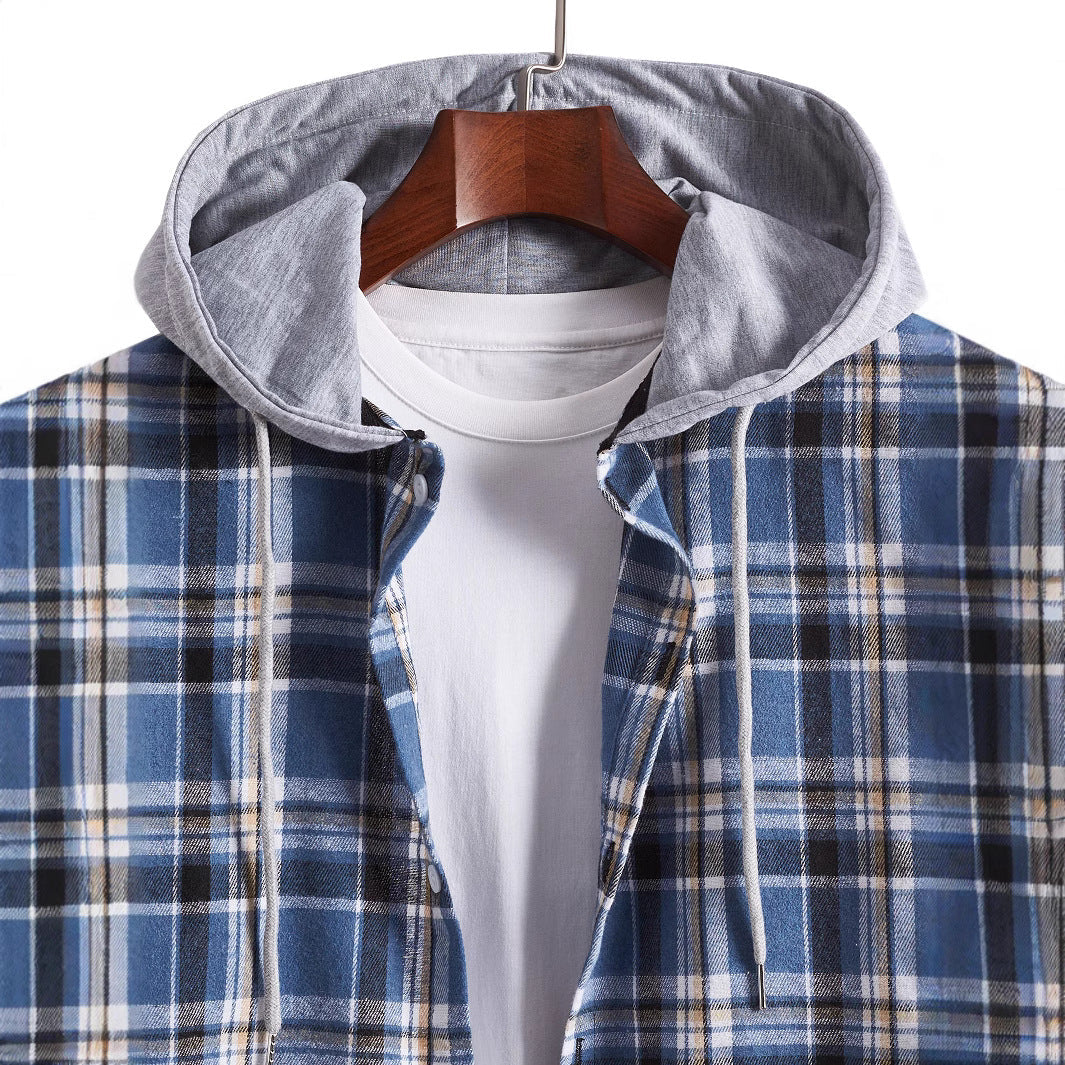 Herren Flanellhemd Kapuze Warm Modern