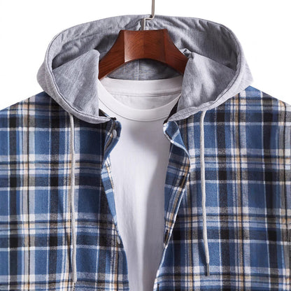 Herren Flanellhemd Kapuze Warm Modern