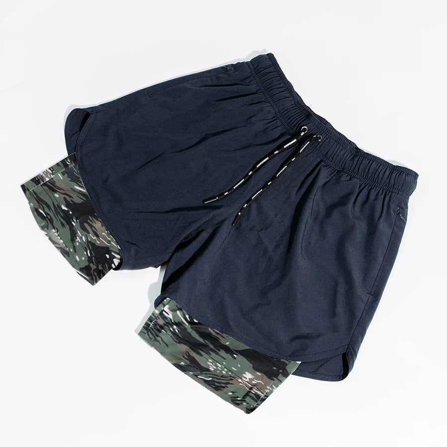 Herren Trainingsshorts atmungsaktiv mit Kompressionsunterhose elastisch