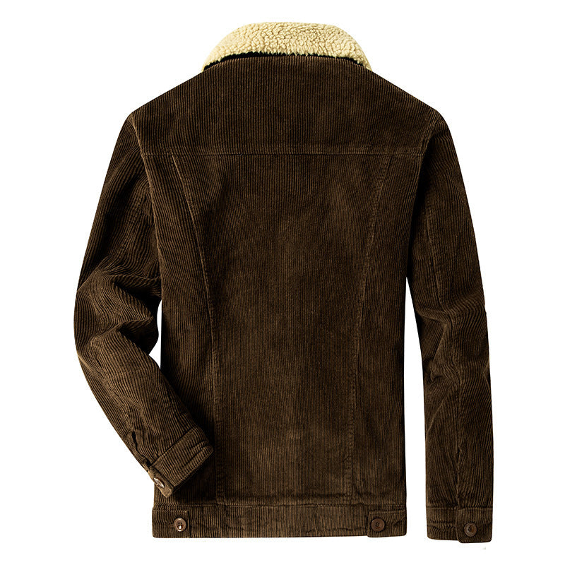 Herren Cordjacke Kuschelig Lederoptik Schmale Passform