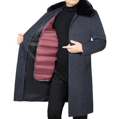 Herren Wintermantel Elegant mit Pelz Kragen Schwarz