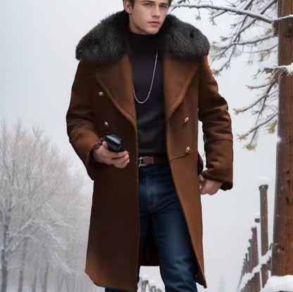 Herren Langmantel Eleganter Fellkragen Luxus Winter - BerlinGlamour