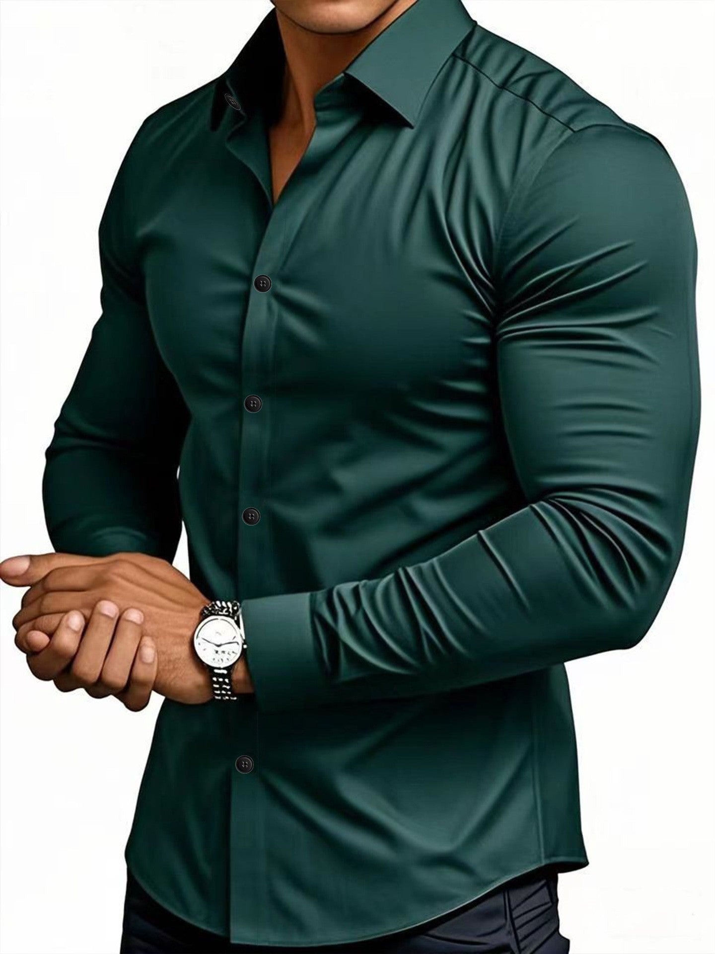 Herren Langarmhemd Elegant Slim Fit Kragen