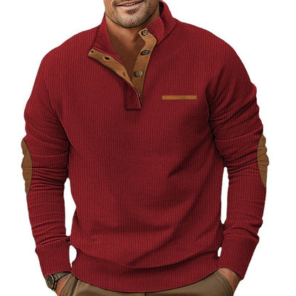 Herren Pullover Grobstrick Stehkragen Mit Knöpfen