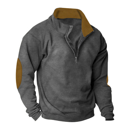 Herren Fleece Sweatshirt Stehkragen Kontrastärmel Modern