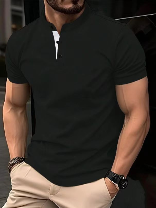 Herren Polohemd Kurzarm Elegantes Stehkragen