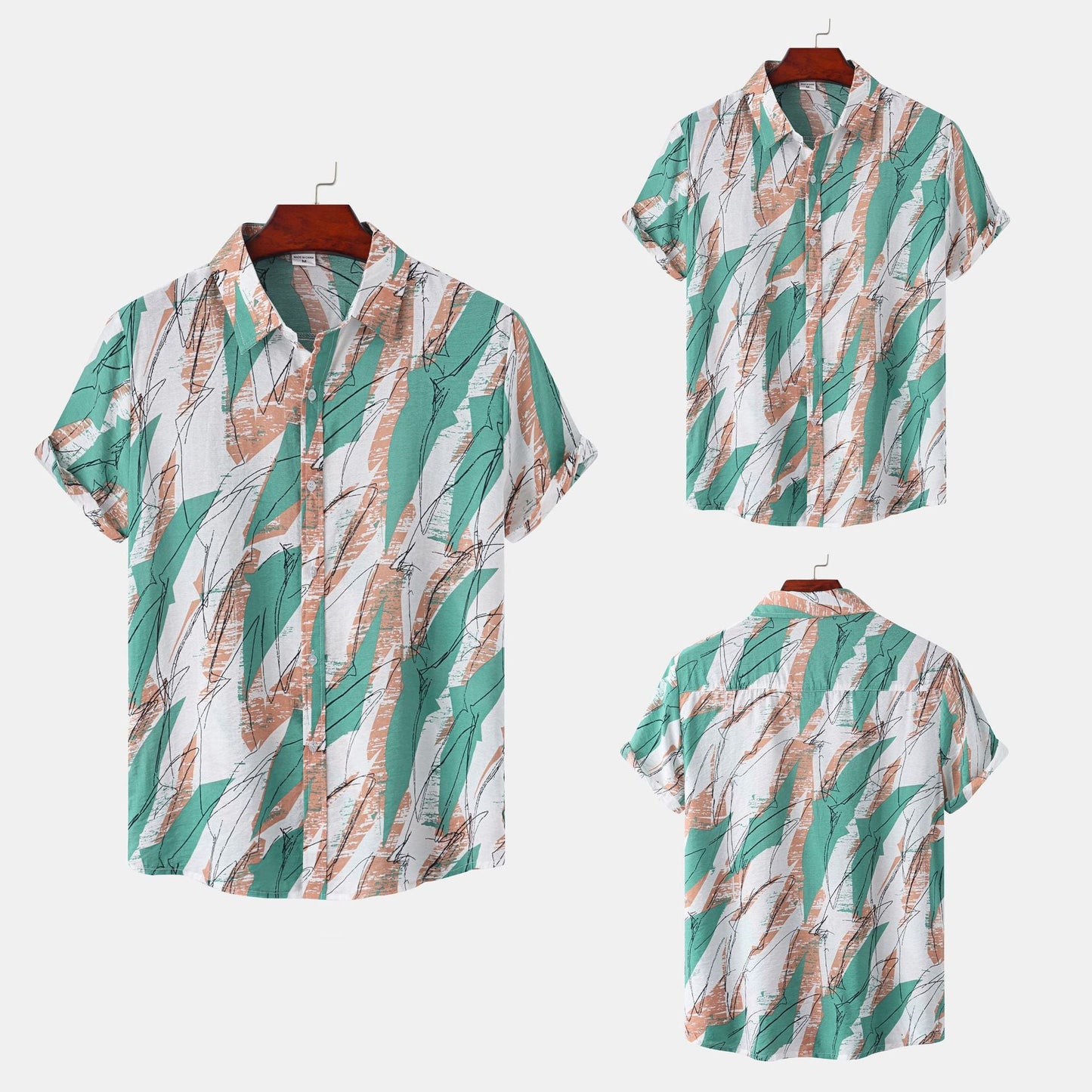 Herren Kurzarmhemd Modern mit Kunstdruck und Bequemer Passform
