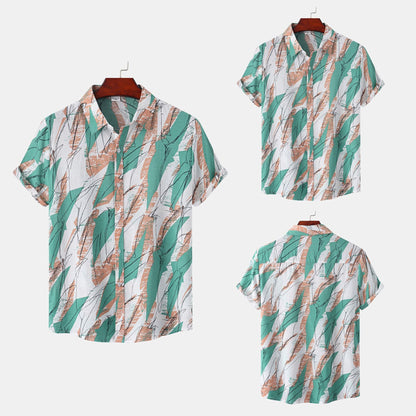 Herren Kurzarmhemd Modern mit Kunstdruck und Bequemer Passform