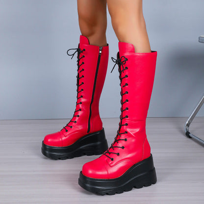 Damen Schnürstiefel Plateau Heel Robust Modern