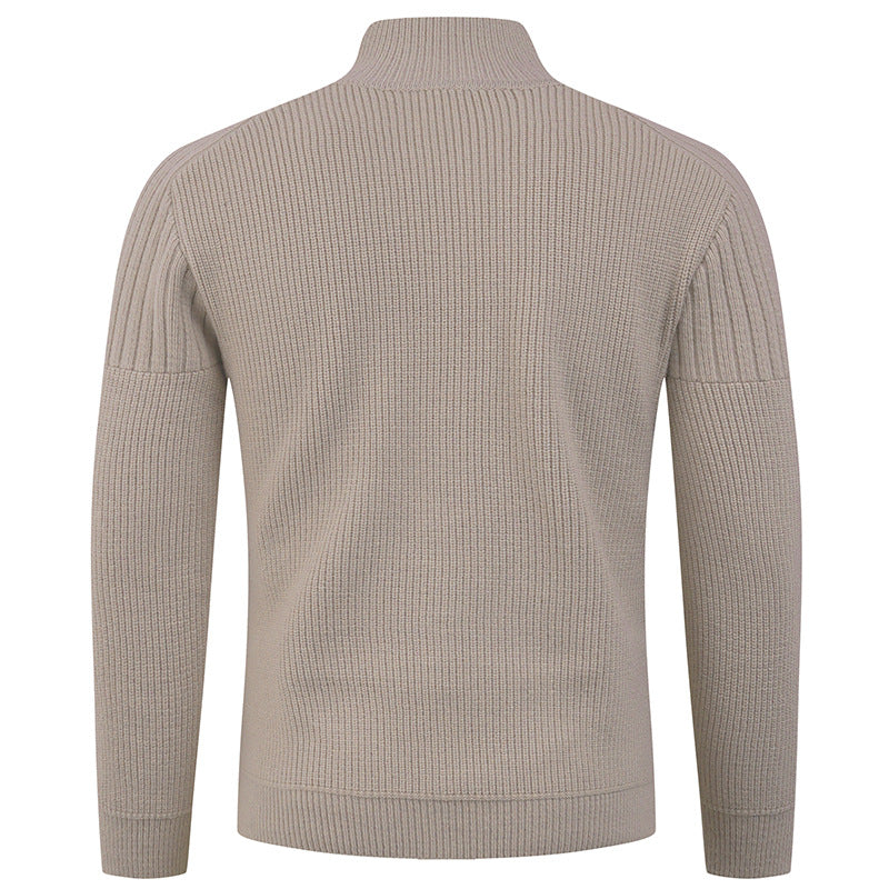 Herren Pullover mit Rippstruktur und Halbreißverschluss Modern