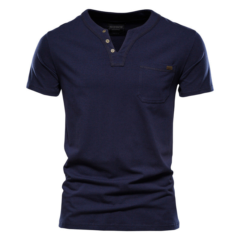 Herren Kurzarm-Shirts Modern mit Brusttasche und Henley-Ausschnitt