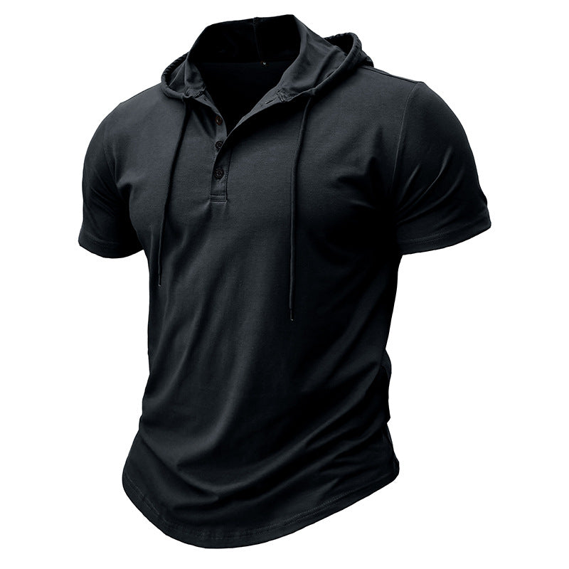 Herren Kapuzenhemd Kurzarm Modern Henley Ausschnitt
