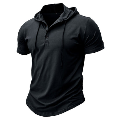 Herren Kapuzenhemd Kurzarm Modern Henley Ausschnitt