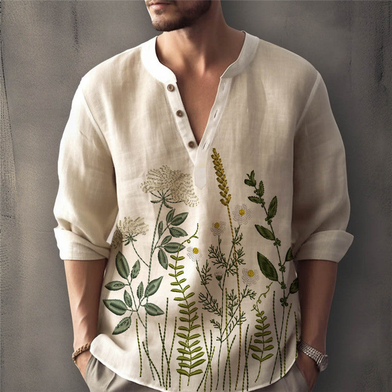 Herren Hemd Elegant Floral Gestickt Modern Slimfit