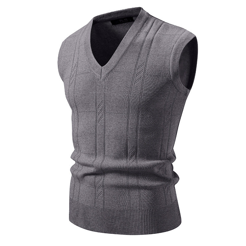 Herren Pullover Ärmellos V-Ausschnitt Struktur Optik Modern