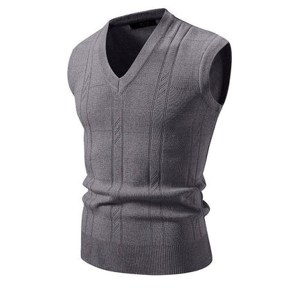 Herren Pullover Ärmellos V-Ausschnitt Struktur Optik Modern