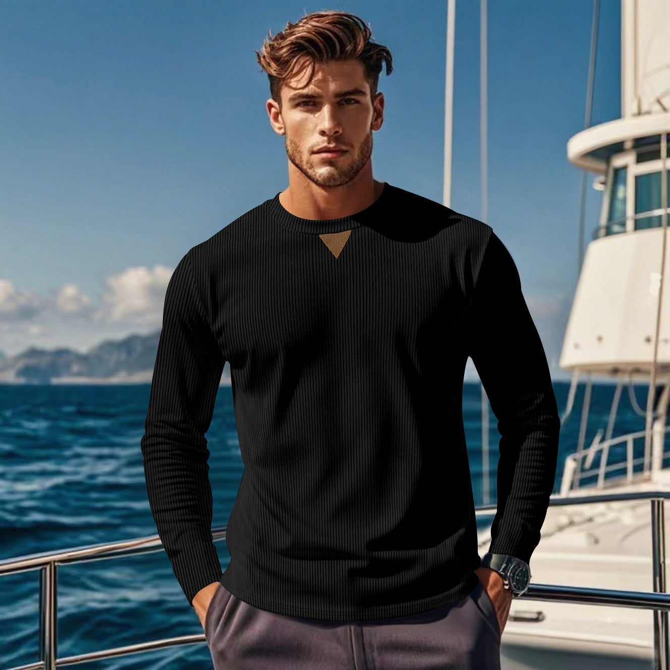 Herren Sportshirt Langarm mit Strukturdesign Modern