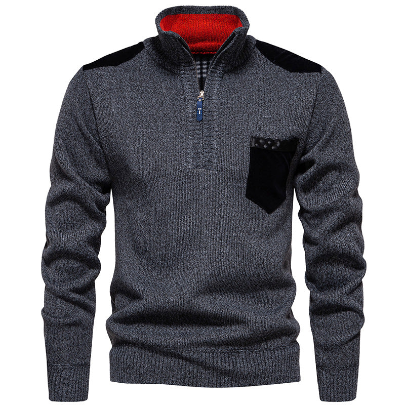 Herren Pullover Stehkragen Modern mit Taschen