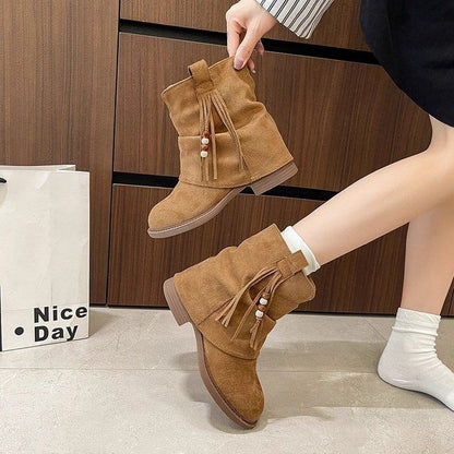 Damen Stiefeletten Wildleder Elegante Ankle Boots mit Tassel