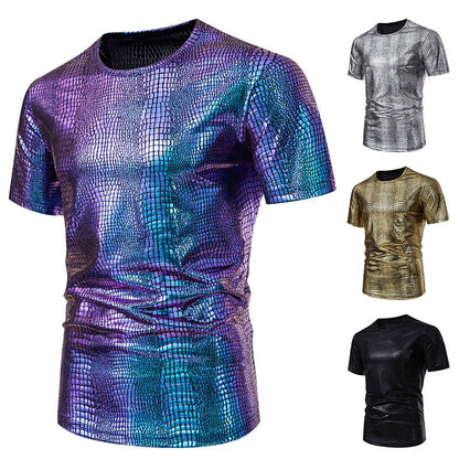 Herren Kurzarmshirt Schlangenmuster Glitzernd Modern - BerlinGlamour