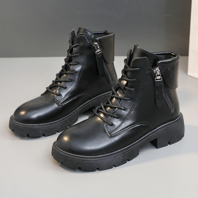 Damen Lederstiefeletten Lederschuhe Reißverschluss Schwarz