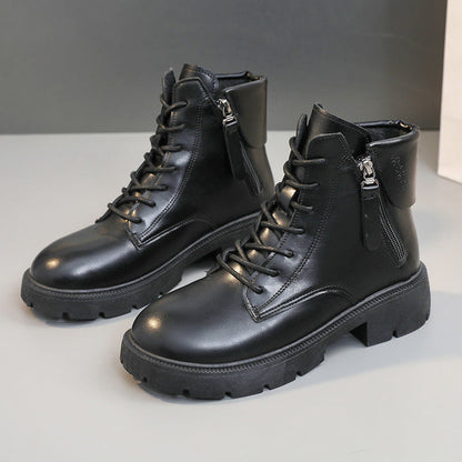 Damen Lederstiefeletten Lederschuhe Reißverschluss Schwarz