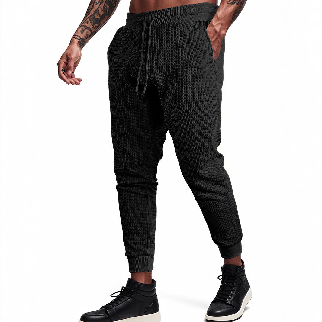 Herren Jogginghose Bequem Waffelmuster Schwarz