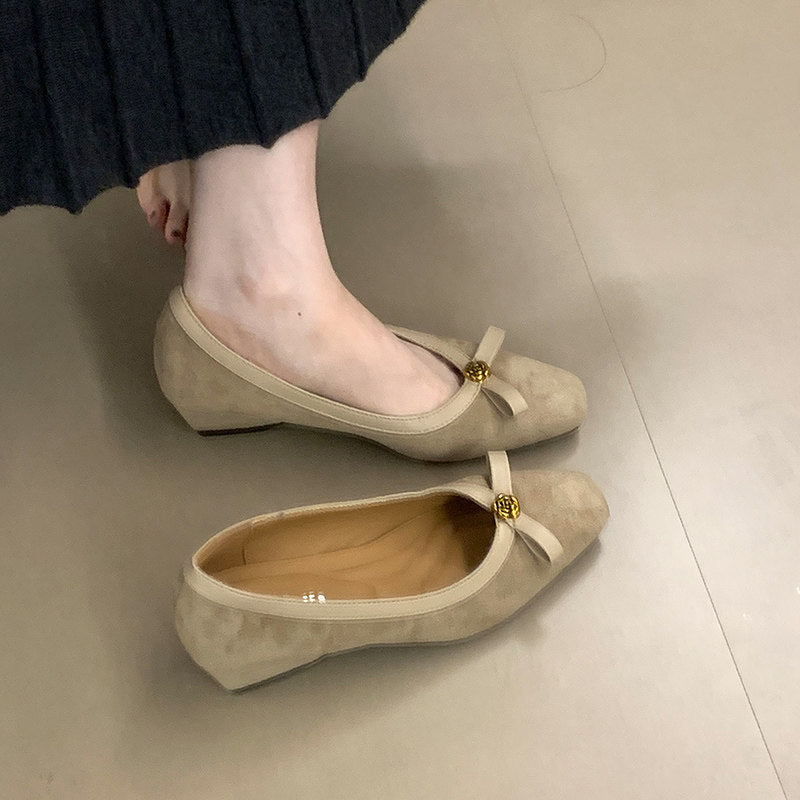 Damen Ballerinas Veloursleder Elegante Schleife