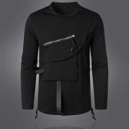 Herren Langarmshirt Modern Asymmetrisch mit Brusttasche - BerlinGlamour