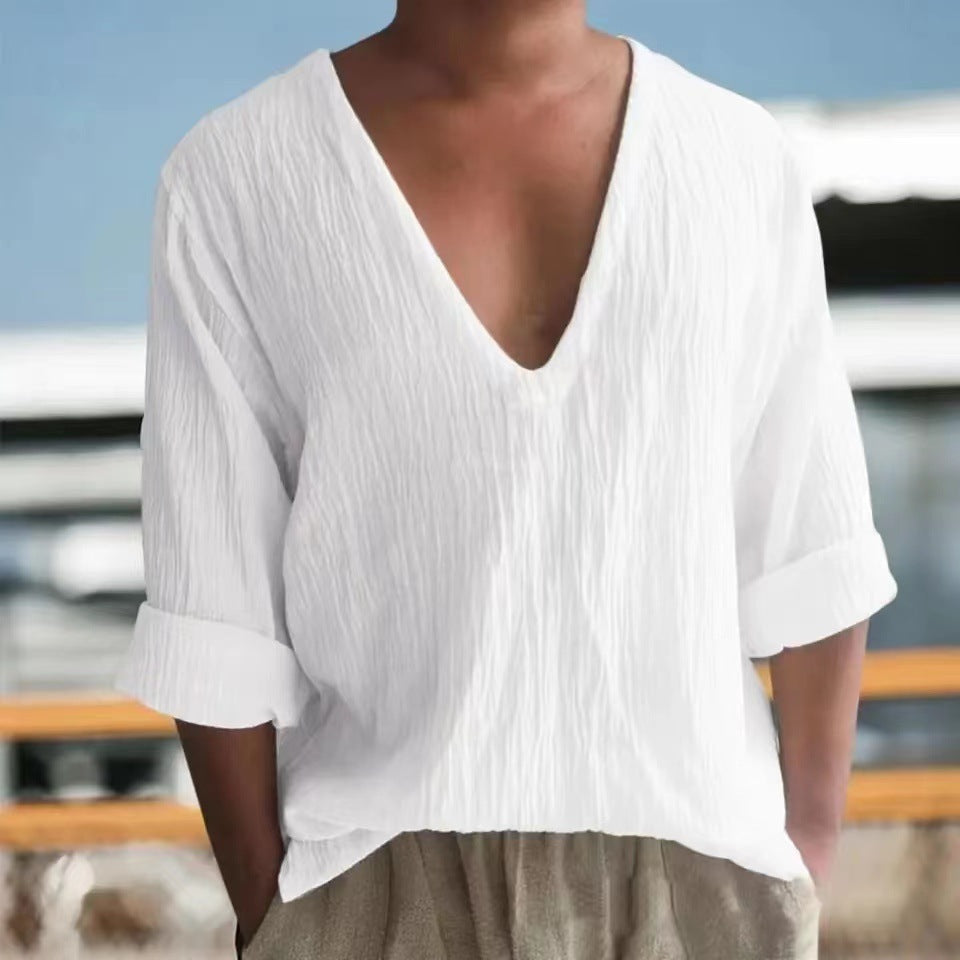Herren Bluse V-Ausschnitt Lässig Casual Berlin Style