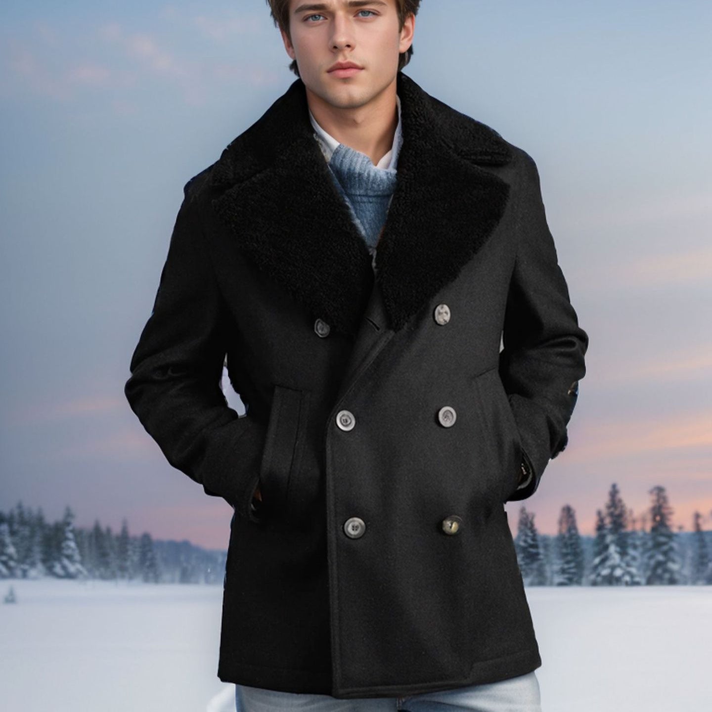 Herren Wintermantel Modern mit Abnehmbarem Fellkragen - BerlinGlamour