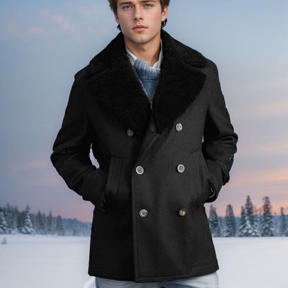 Herren Wintermantel Modern mit Abnehmbarem Fellkragen - BerlinGlamour