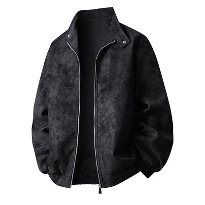 Herren Lederjacke Modern Elastisch Schwarz
