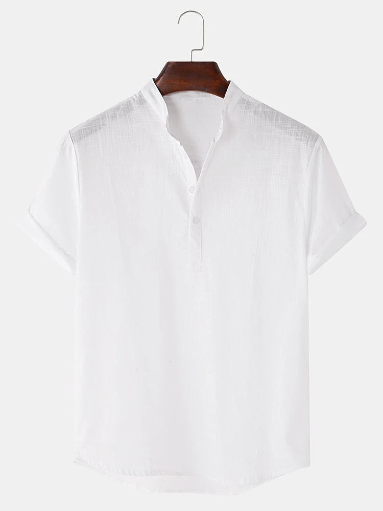 Herren Hemd Kurzarm Modern Henley Ausschnitt Baumwolle