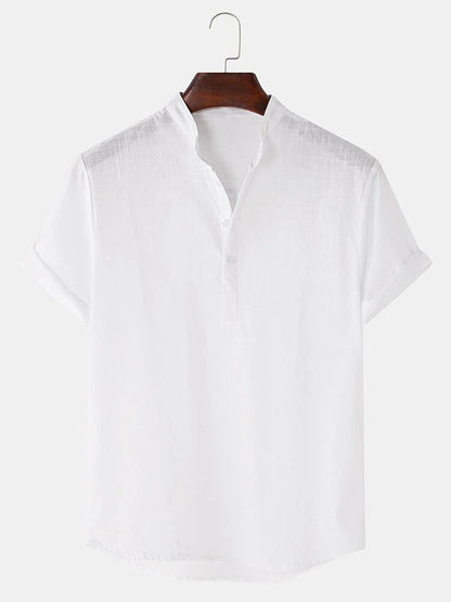 Herren Hemd Kurzarm Modern Henley Ausschnitt Baumwolle