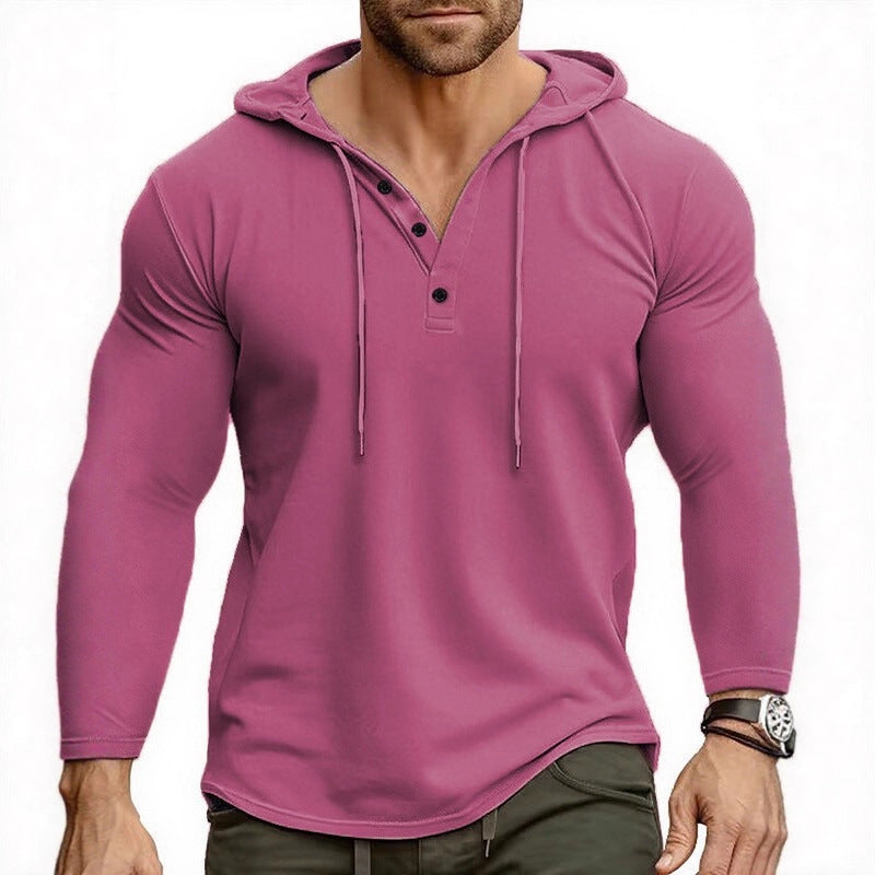 Herren Kapuzenshirt Atmungsaktiv Mit Knopfverschluss Modern