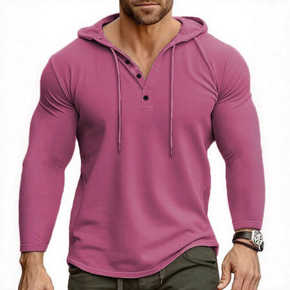 Herren Kapuzenshirt Atmungsaktiv Mit Knopfverschluss Modern