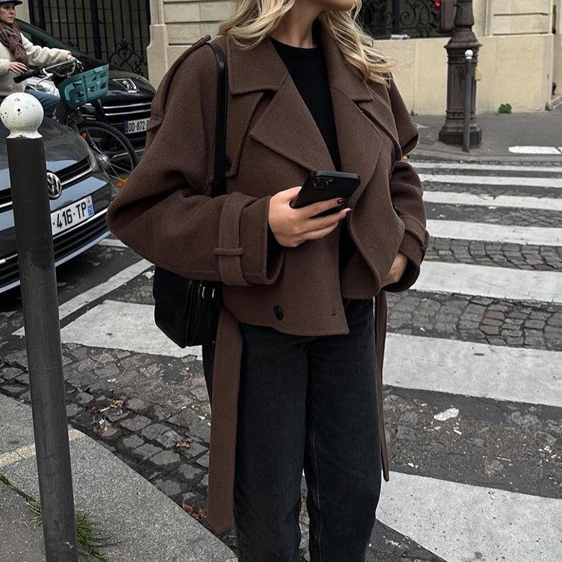 Damen Trenchjacke Cropped Modern Trendy