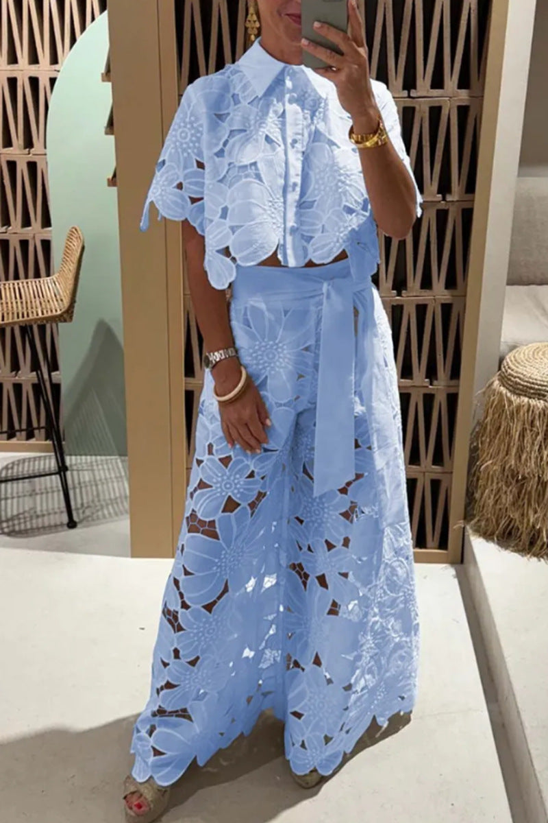 Spitzenbluse Damen Set mit weitem Rock Feminin Elegant