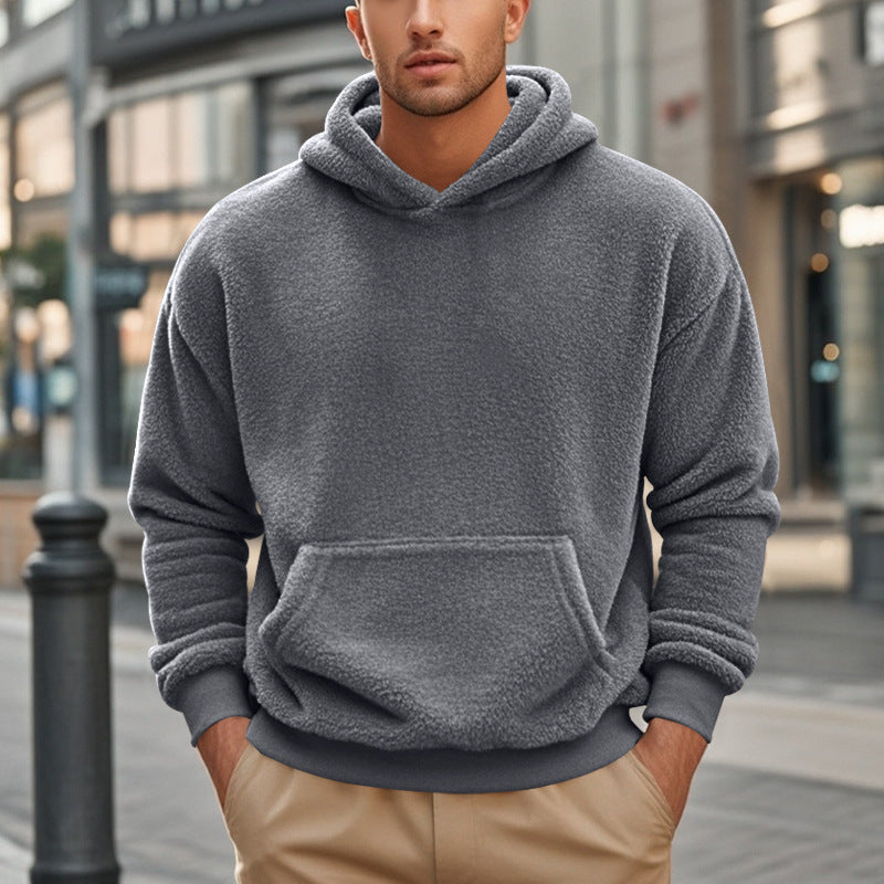 Herren Hoodie Kuschelig Teddy Fleece Kapuze Mit Kängurutasche