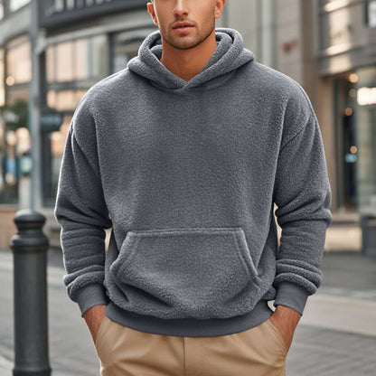 Herren Hoodie Kuschelig Teddy Fleece Kapuze Mit Kängurutasche
