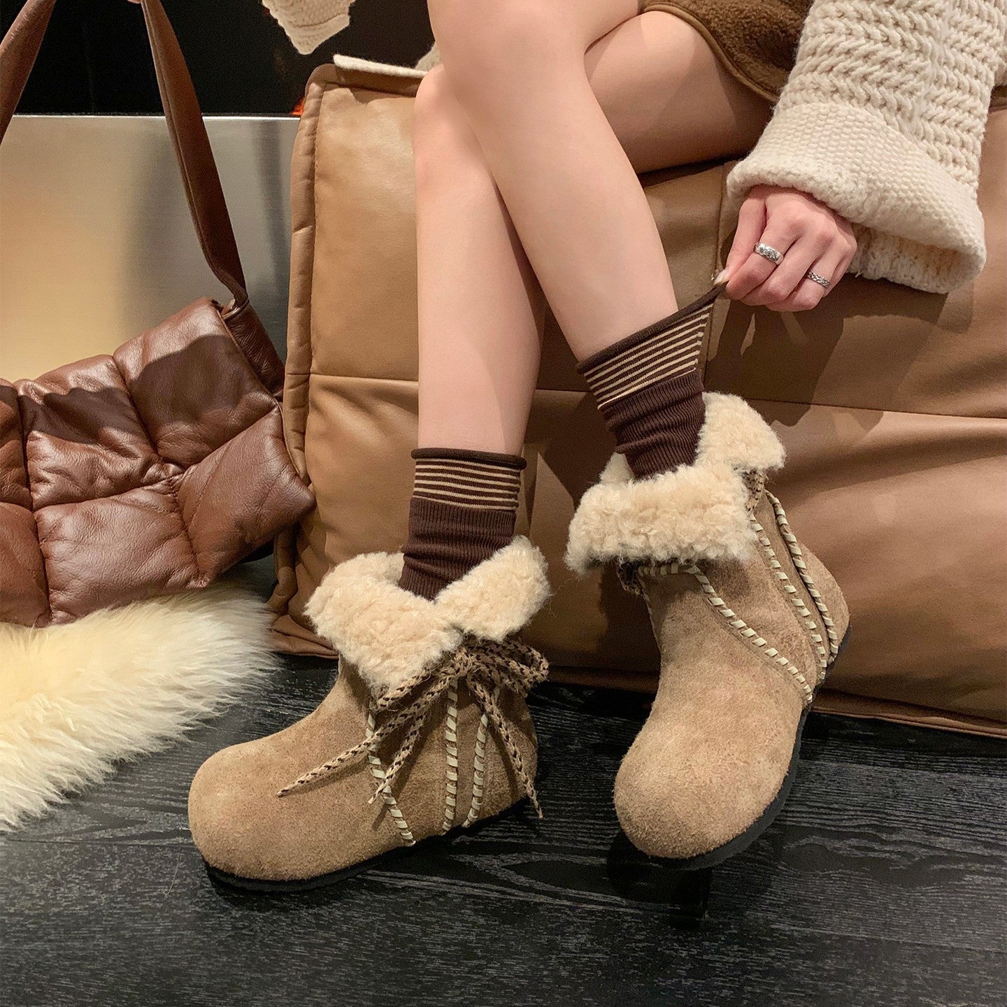 Damen Winterstiefel Weich Warm mit Schnürung
