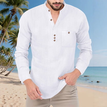 Herren Langarm Hemd Stehkragen Modern Knopfdesign - BerlinGlamour