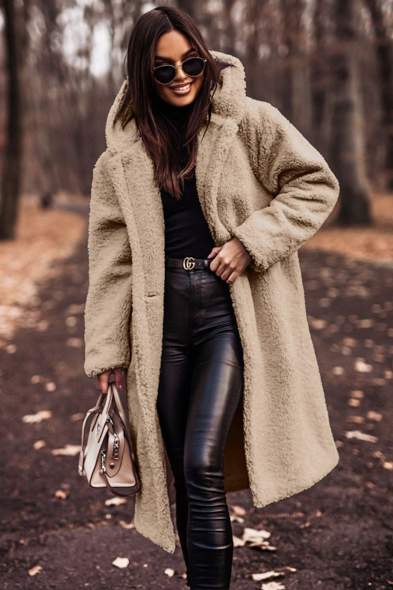 Damen Teddyjacke Oversized Kuscheljacke mit Kapuze