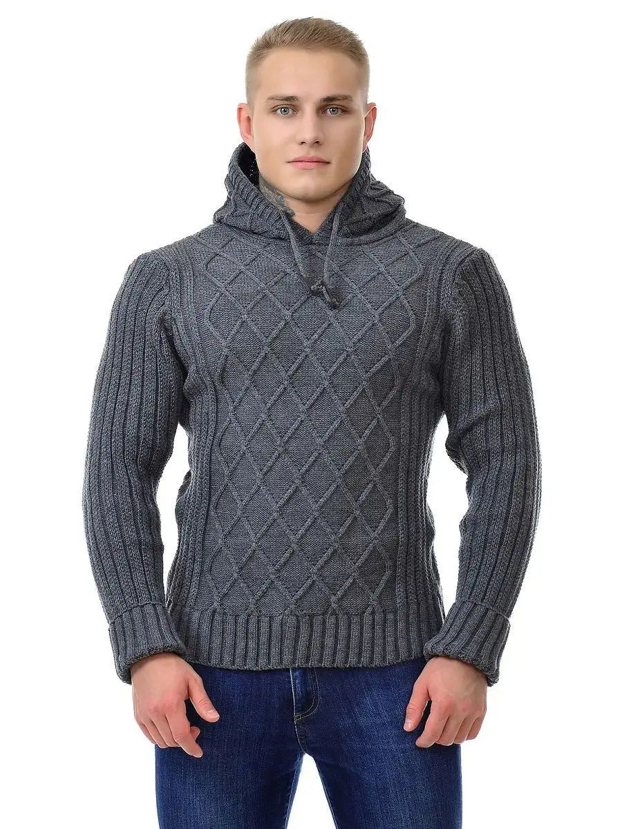Herren Strickpullover Rautenmuster Modern Schwarz