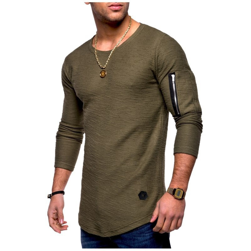 Herren Langarmshirt Modern mit Reißverschluss Armtasche
